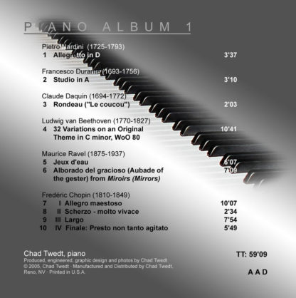 CD:  Piano Album 1 (Chad Twedt)