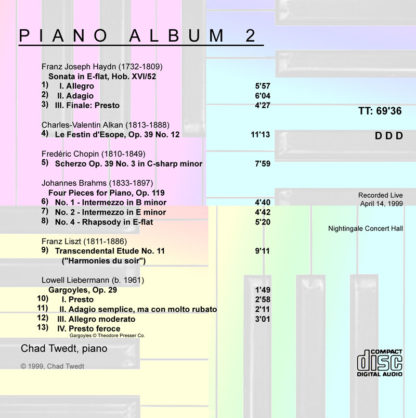 CD:  Piano Album 2 (Chad Twedt)